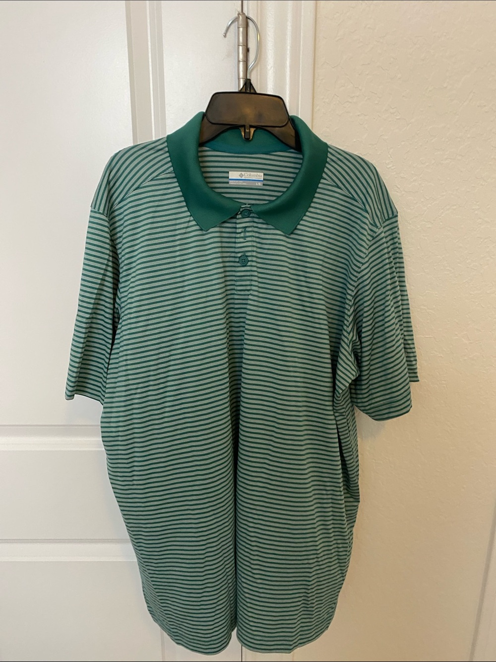 Columbia Green Striped Polo with Dark Green Collar